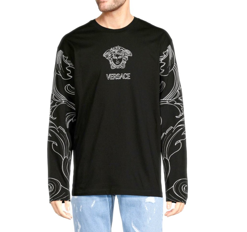$1,795 Nueva con Etiquetas Camiseta Versace Logo Medusa College Fit Logo Manga Larga Cuello Redondo