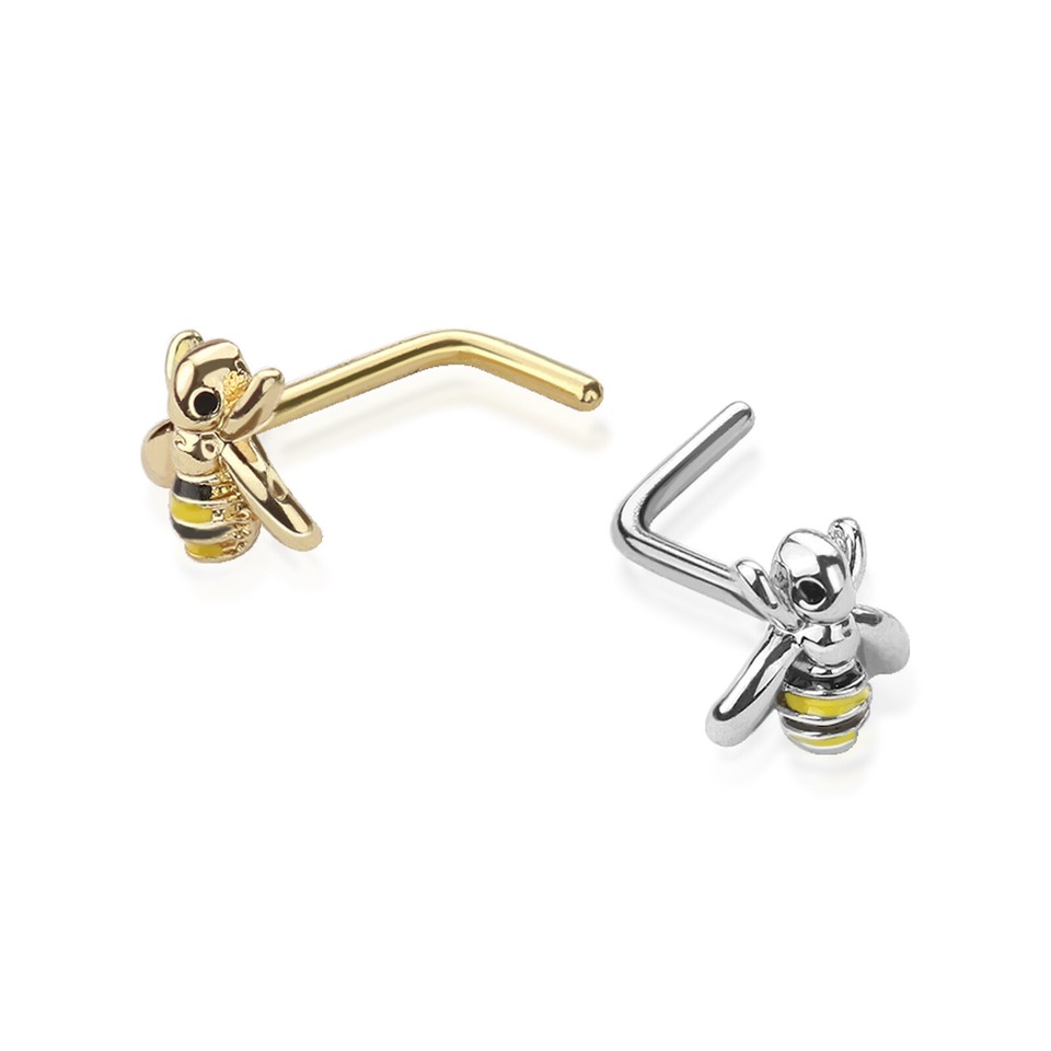 20 Gauge Nose Rings L Band Design Surgical Steel with Bumble Bee Shape Jewelry