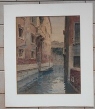 GIULIO ZAGO ACQUERELLO SU CARTONCINO CM. 34 X 29,5 VENEZIA CALLE E GONDOLA