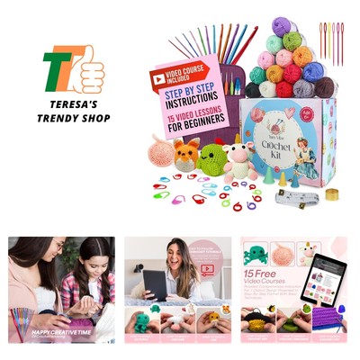 Easy Crochet Kit for Beginners Adults 80 pcs with Video Course, Includes 15 Y...