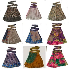 5 PC Vintage Silk Sari Magic Wrap Around Mini Skirt Dress Wholesale Lot Indian