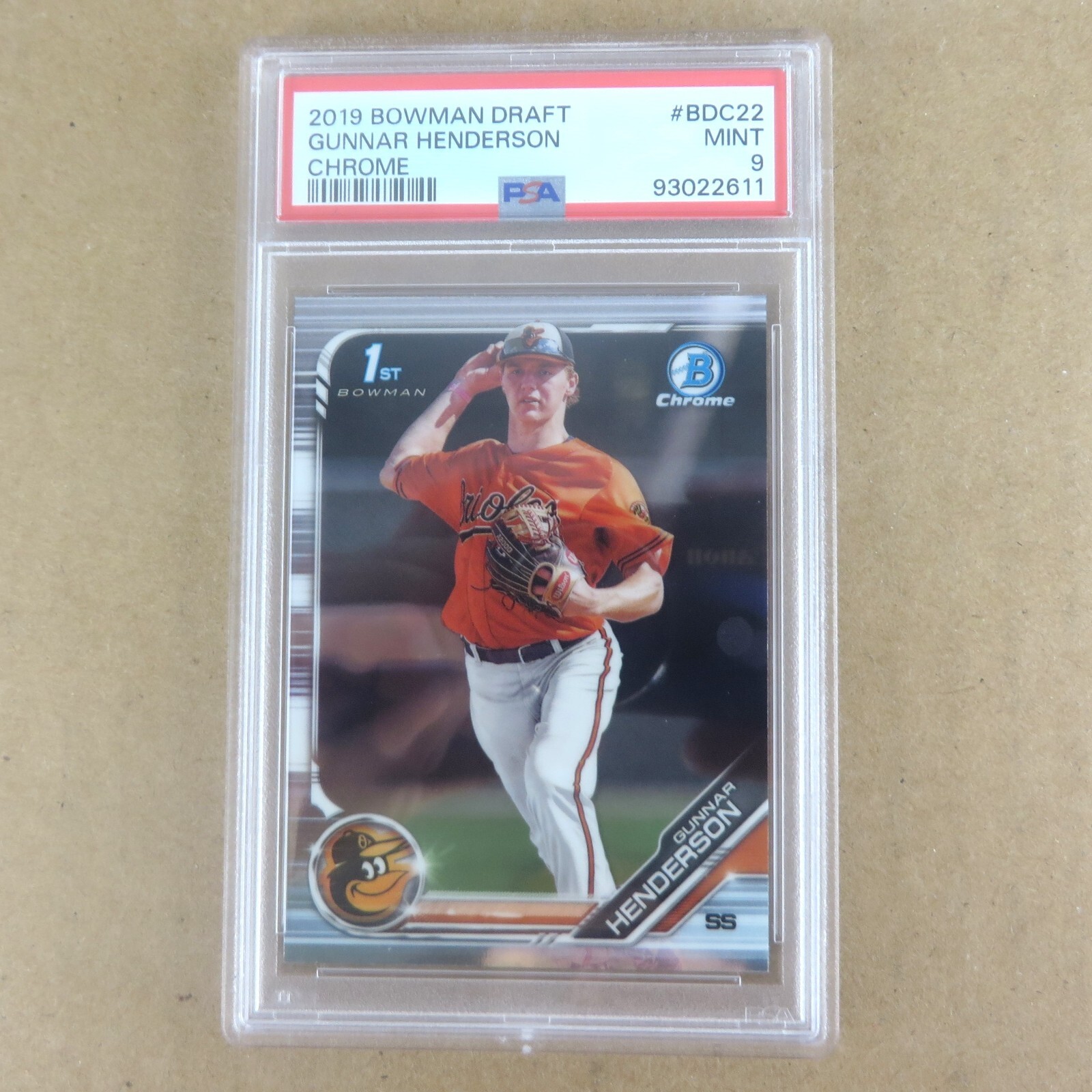 GUNNAR HENDERSON PSA 9 MINT 2019 1st Bowman Chrome Draft #BDC-22 Rookie Orioles view 3