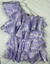 ASOS Luxe Dress Ruffles Tiered One Shoulder Mini Jacquard Women Size 6 New