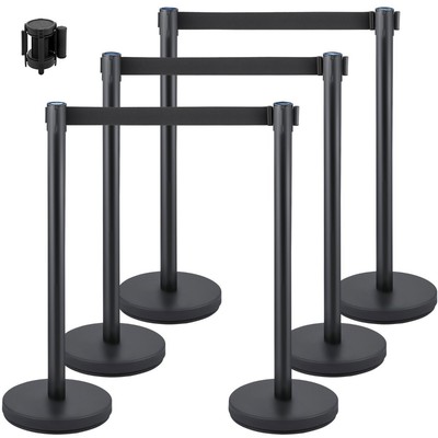 Crowd Control Stanchion Set, 6.6 ftt, Black, Concrete and Solid Metal Base(6)
