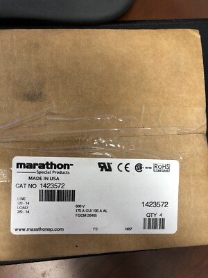 BOX 4  MARATHON 1423572 PANEL MOUNT TERMINAL BLOCKS 600V 3P 175A CU NEW