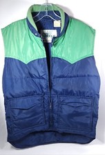 VINTAGE Skitique Unisex Vest Full Zip Vest Gray Duck Down Insulated Large Blue