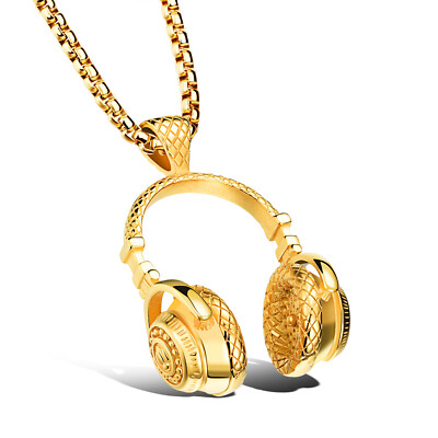 Edelstahl Schmuck Anhänger Headset Kopfhörer Rock Kette Halskette Damen Herren