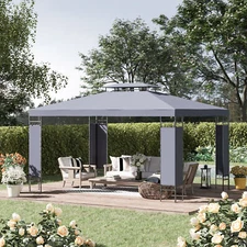 Outsunny 10' x 13' Patio Gazebo, Double Roof Outdoor Gazebo Canopy Shelter Gray