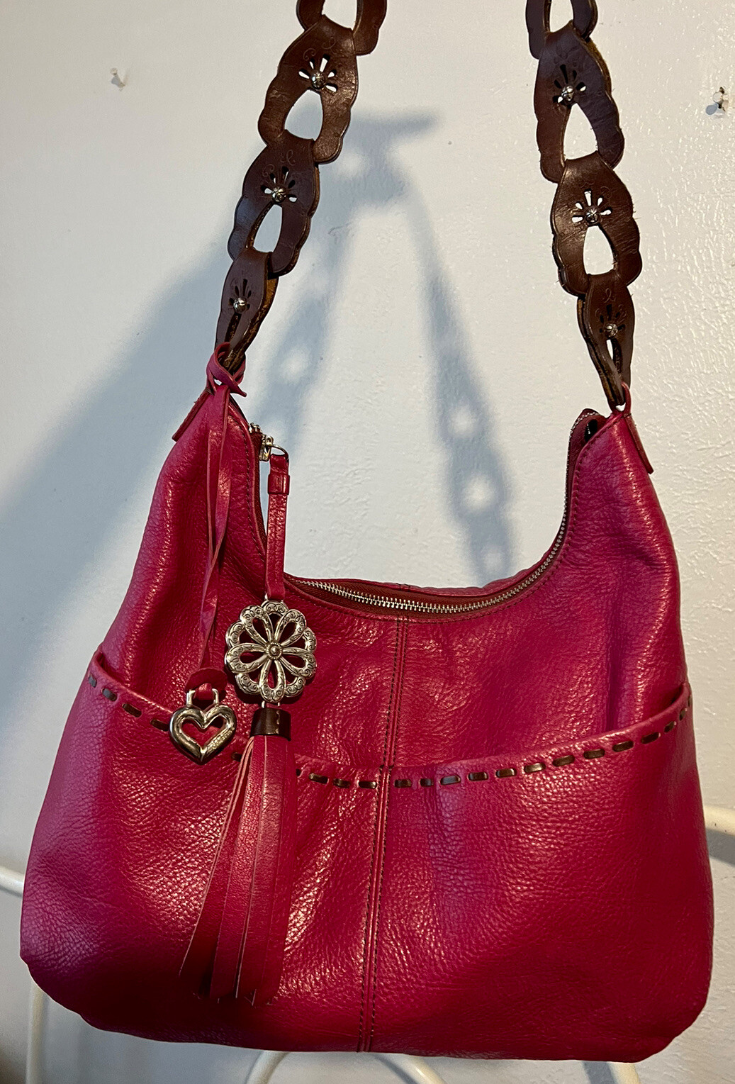 PONY Borsa a tracolla BRIGHTON KODIAK in pelle 4 tasche MG fucsia + borchie organizer