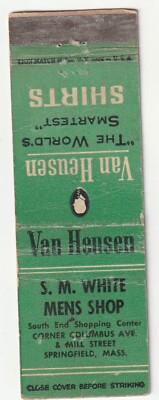 MATCHBOOK COVER S.M. WHITE MEN'S SHOP SPRINGFIELD MASSACHUSETTS VAN HENSEN SHIRT
