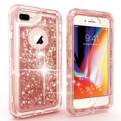 For iPhone 7/8 Plus Liquid Glitter Quicksand Bling Case Belt Clip Fits Otterbox