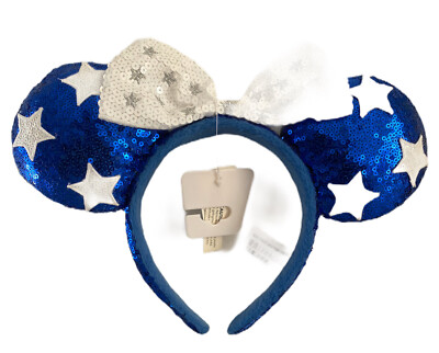 NWOT Disney Parks Americana Sequined Blue and White Stars n Bow Ear Headband 39F3E4DA-829E-469C-BC8D-  main image 4