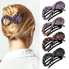 4Pcs Hair Clips Lay Down Claw French Hair Pin Rhinestone Hair Barrette for Women