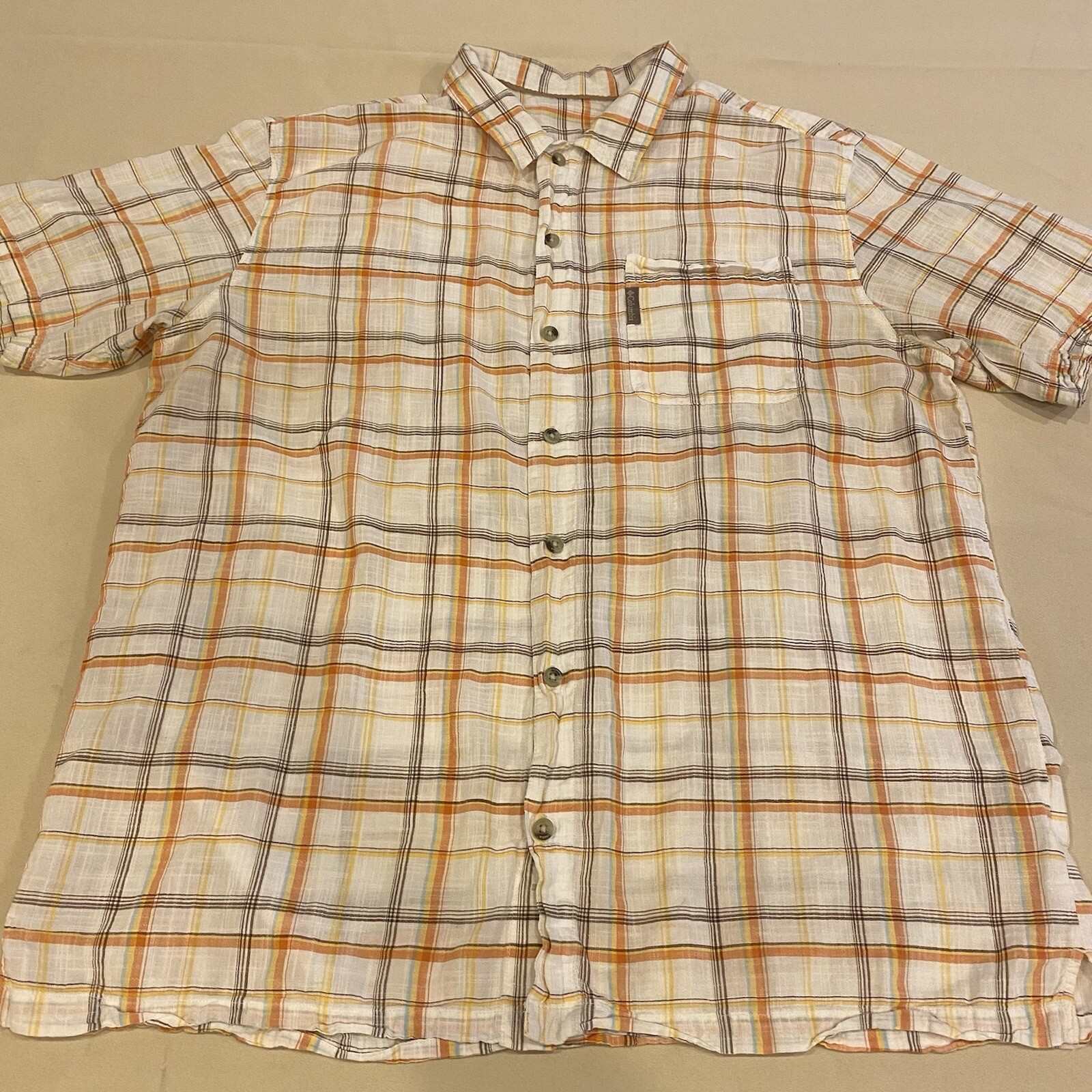 Columbia Plaid Button XL Shirt S/S Fishing Boating Camping Thin Cotton