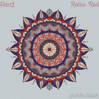 Mandala ''''Retro rot'''' Kreuzstich-Kit, DMC-Fäden, Aida, bedruckte Musterkarte,