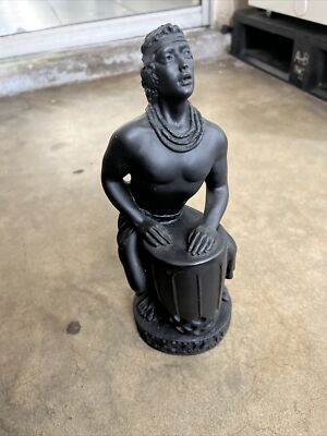 Vintage 1975 Black Hawaii Warrior Drummer 12'' Figurine Statue A HIP ORIGINAL 75