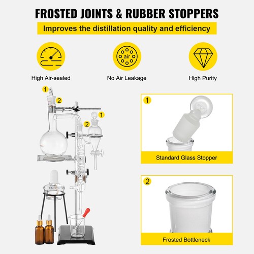 500ML Essential Oil Steam Distillation Apparatus Kit Oil Pure Water Glassware - Picture 4 of 12