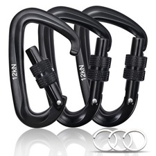 Locking Carabiner Clips 12KN Load Capacity 3-Pack 7075 Aircraft Aluminum - He...
