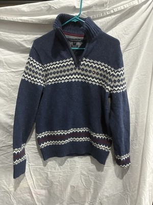 Tommy Hilfiger Fair Isle Quarter Zip Sweater Men L Blue Knit Preppy Apres Ski