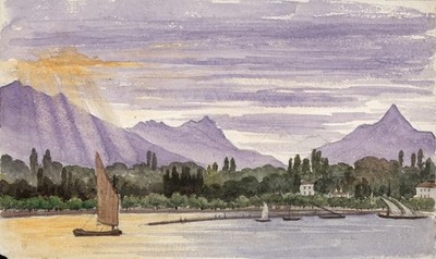Selina Viscountess Milton Aquarell Gemälde - Genfersee Schweiz 1872