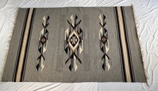 Vintage Handwoven Wool Rug 50x83 Gray Southwest Geometric Textile Native Art