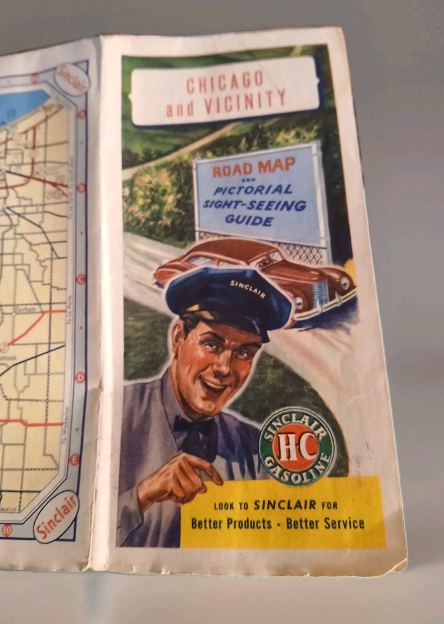 1940s Sinclair Chicago/Vacinity Folding  Road Map Gasoline Oil