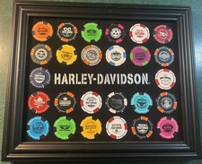 Lot of 26 Signature Harley Davidson Poker Chips with Frame  (NO DUPES)