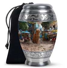 Orange Cat Cremation Urns for Human Ashes Adult Dad, Decorative Urn 10 Inch 