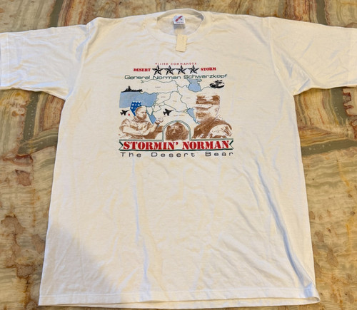 Jerzees Mens T-Shirt White Desert Storm Norman Schwarzkopf  USA Made XL VTG NWT