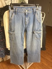 Old Navy Girls High Rise Baggy Wide-Leg Light Wash Blue Cargo Pocket Jeans