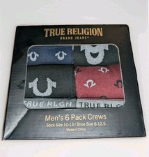True Religion Men's 6 Pack Crew Socks Sock Size 10-13 / Shoe Size 8-12.5