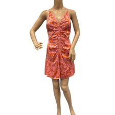 ASTR The Label Dress Womens Size S Satin Mini Ruched Orangish Floral Print Pink
