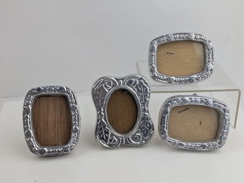 4 Mexican Pewter Cast Aluminum Picture Frame Wood Back Small Mini 3 Inches