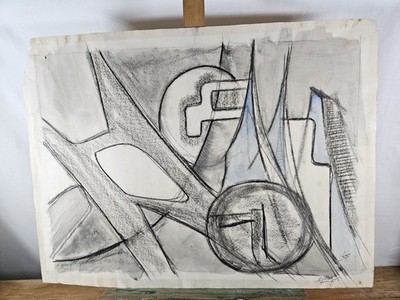 ROGERS ABSTRAKTE MODERNISTISCHE ZEICHNUNG FÜR SKULPTUR SIGNIERT ORIGINAL KUNSTWERK CHARCOA