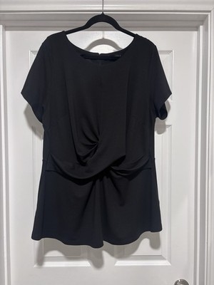 Eloquii Black Twist Front Peplum Blouse Size 24 Plus Stretch Top