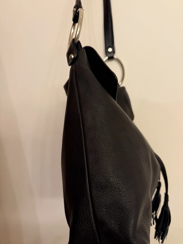 Alfani черный шагреневой кожи наплечная сумка сложить над Hobo кисточки серебряные кольца-B5 - Изображение 4 из 4