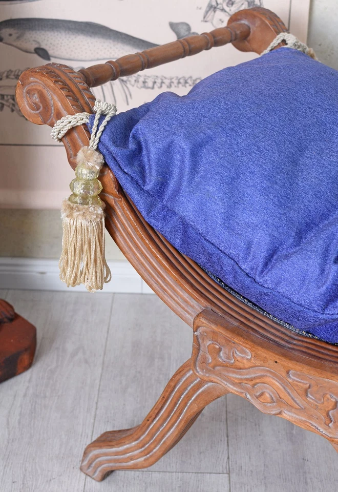 Hocker Sitzgondel Barock Sitzbank Sitzhocker Toile de Jouy Barockhocker Schemel - Bild 3 von 4