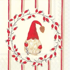 Boston International Holiday Cocktail Napkins, Little Nisse - Red