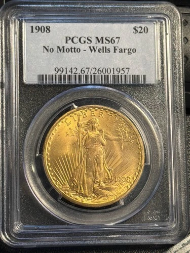 1908 Saint Gaudens Double Eagle PCGS MS-67 No Motto Wells Fargo