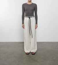 Enza Costa Textured Rib Long Sleeves Crewneck Top Iron