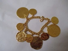 VINTAGE KENNETH JAY LANE ACAPULCO DISC BRACELET W COA IN RED BAG  GOLD TONE NEW