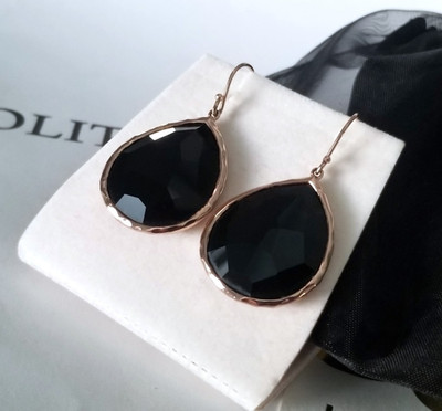 IPPOLITA - große Rock Candy schwarze Onyx Träne Roségold Ohrringe - makellos!