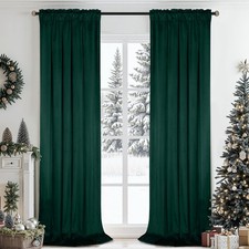 SimpleHome Dark Green Velvet Curtains 96 Inches for Living Room,Rod Pocket Lu...