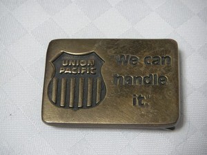 VINTAGE BRASS UNION PACIFIC RAILROAD BELT BUCKLE, WE CAN HANDLE IT