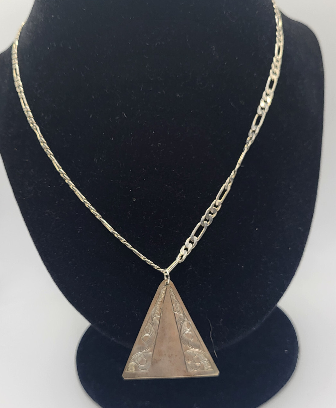 Artisan Made Silver Engraved Triangle Necklace Ch… - image 3