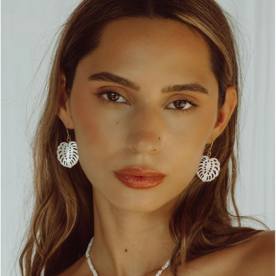 Damen Ohrringe Gold vergoldet Perlmutt Weiss 24Karat Glücksbringer Blatt O6249DL - Bild 3 von 4