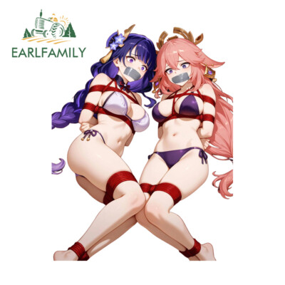 EARLFAMILY 5.1'' Raiden Ei and Yae Miko Car Stickers Fashionable Skateboard Decal