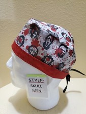 Horror Show Icons Halloween Men's Skull/Chemo Surgical Scrub Hat/Cap Handmade