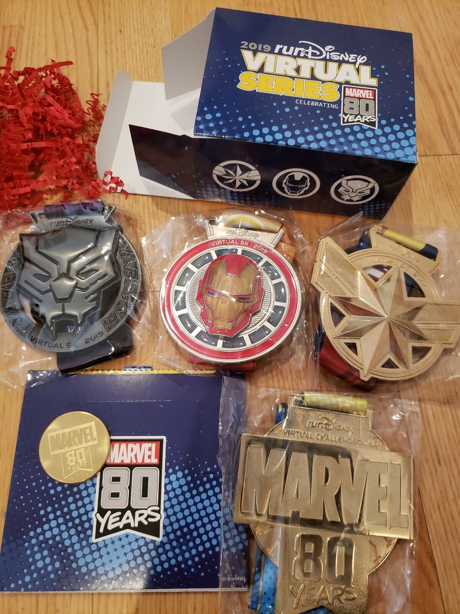 Virtual Run Disney 2019 Medals Sealed and Gold Coin complete set
