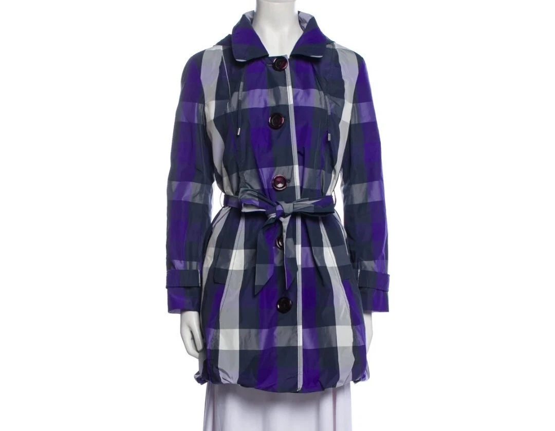 Cappotto Michael Michael Kors viola a quadri con cintura e cappuccio taglia M 11824 0628
